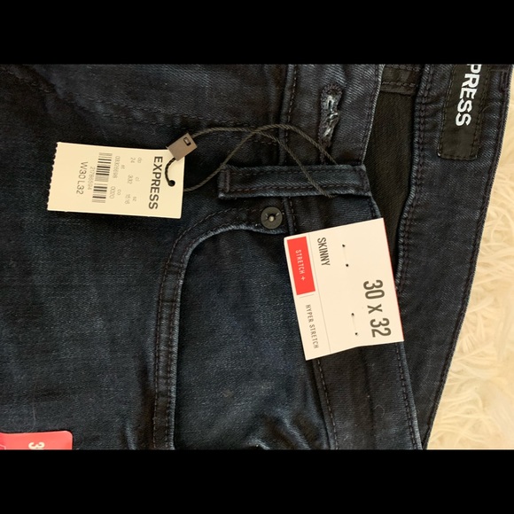 Mens Express Dark Wash Distressed Skinny Jeans - Picture 7 of 7